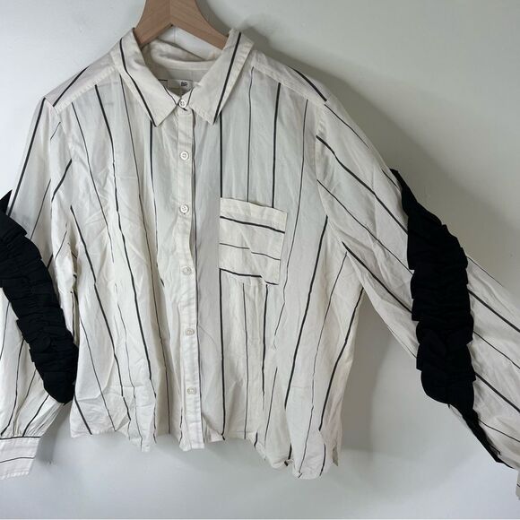 BP White and Black Striped Shirt with Ruffle Sleeves size XL - Picture 3 of 8